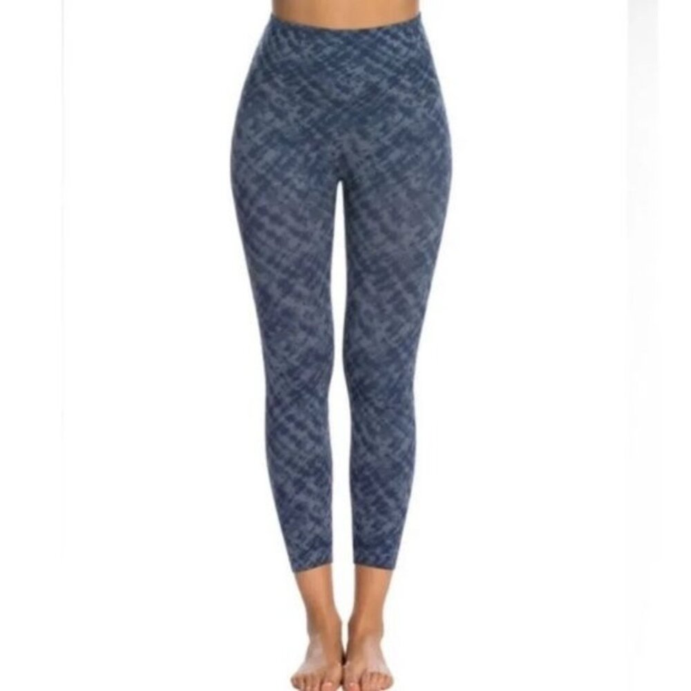 Women's Spanx Cropped Ankle Look At Me Now Leggings Indigo Watercolor Size XL